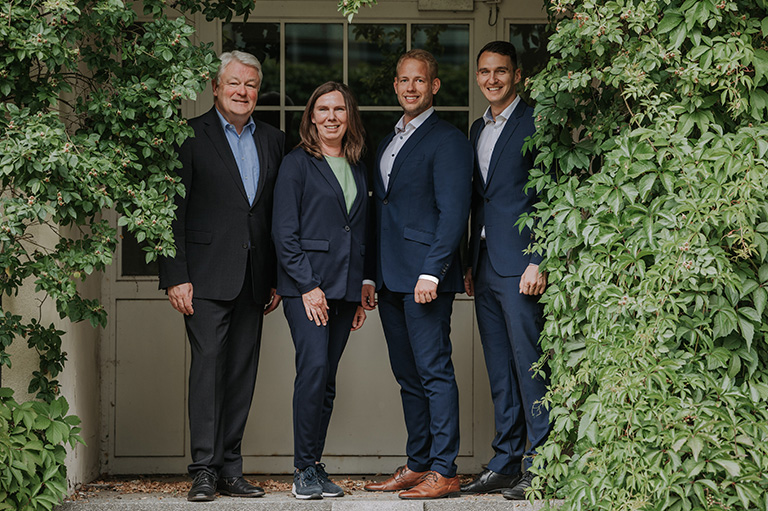 Team picture of chair of Finance, Berlin Academic Chair, ESCP - The team from left to right: Prof. Dr. Ulrich Pape, Sabine Scholz, Frederic Lammers, Claudio Schütz.