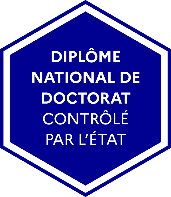 Logo of the State-controlled programme label awarded by the French Ministry of Higher Education and Research (“Ministère de l'enseignement supérieur et de la recherche”): “Diplôme national de Doctorat contrôlé par l'État ”
