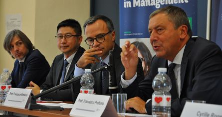 Francesco Profumo, Francesco Rattalino,  Léon Laulusa and Daniele Livon during the press conference.